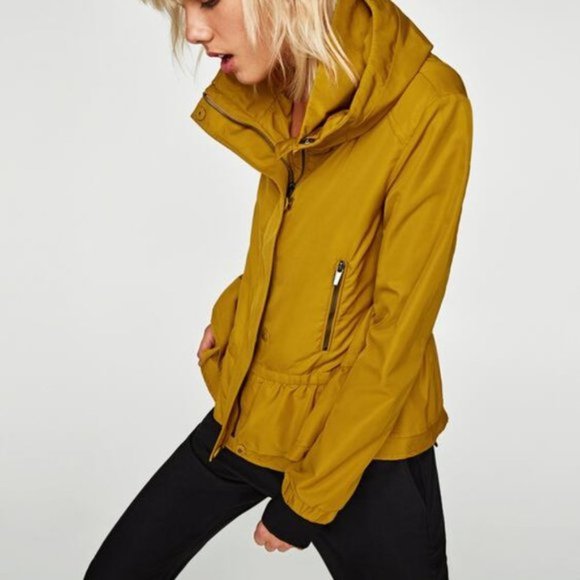Zara Jackets & Blazers - Zara Mustard Yellow Water Repellent Peplum Style Jacket Size MED